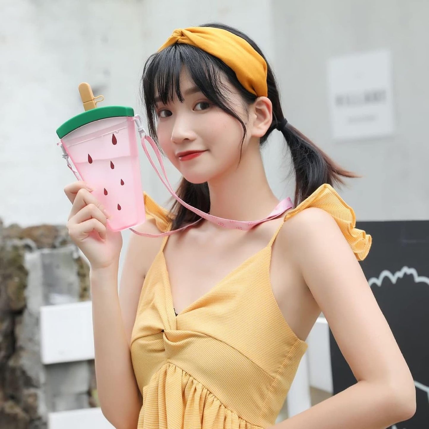 Cute Water Bottle with Straw Ice Cream Watermelon Drink Bottle Leakproof Drinking Cup for Adult Kids Water Bottles for Girls