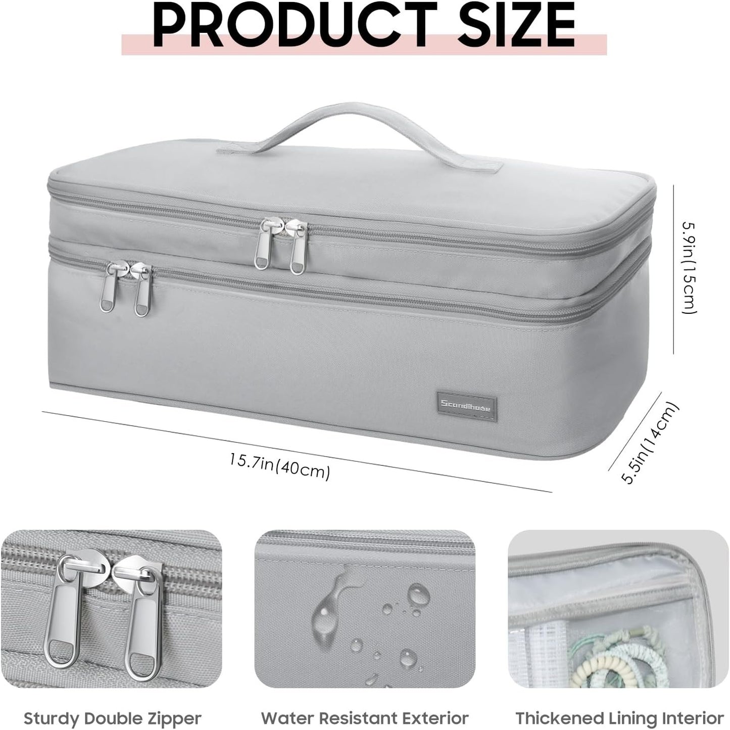 wigmoa K1-K Portable Double-Layer Storage Bag Compatible with Hair Dryer and Accessories - Travel Carrying Case for Hair Dryer, Volumizer, Styler, and Hot Tools. (Grey)