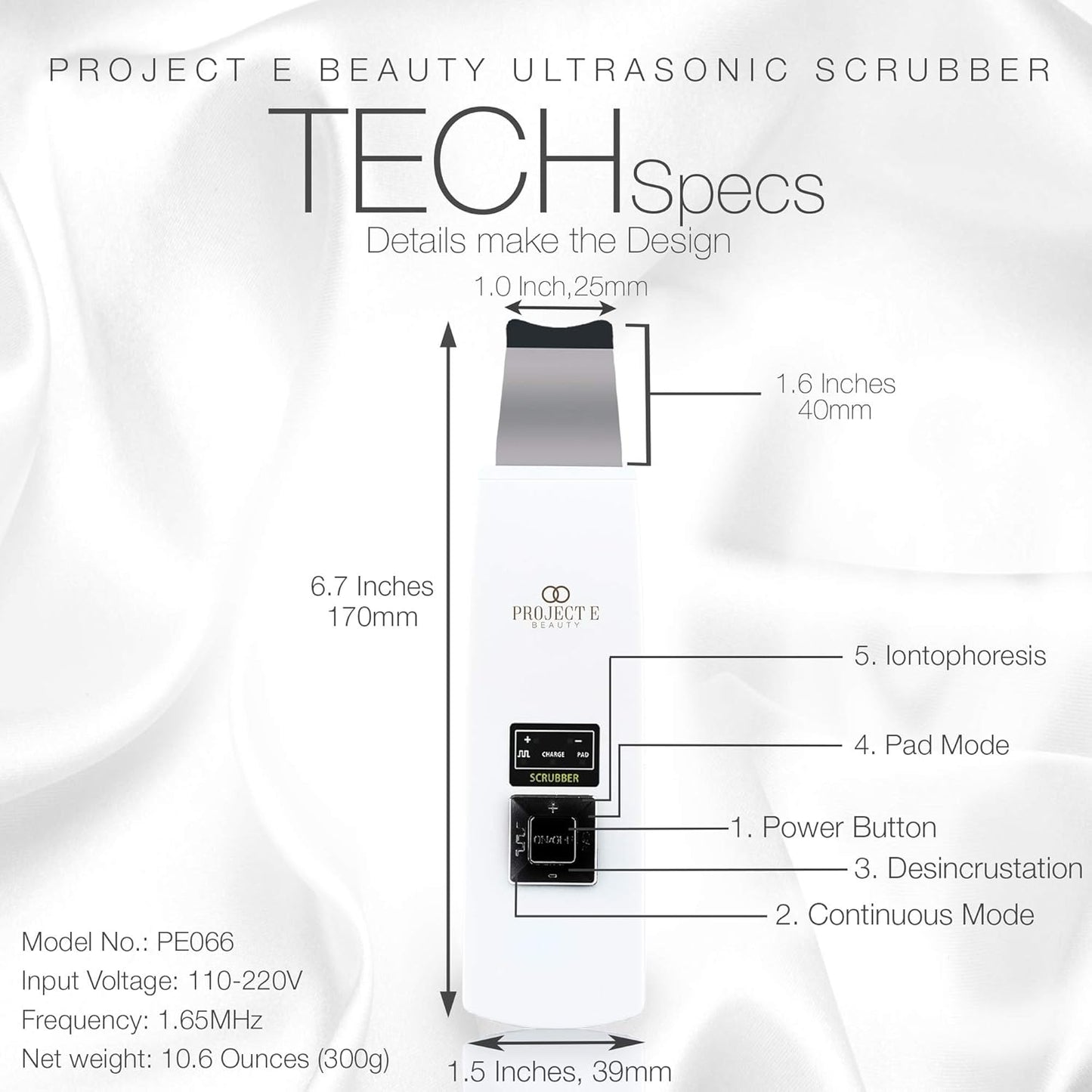 Wireless Ultrasonic Skin Care Scrubber by Project E Beauty | Skin Spatula | Gentle Exfoliation | Removes Blackheads | Deep Pore Cleansing | Dead Skin Remover | Smoother Complexion