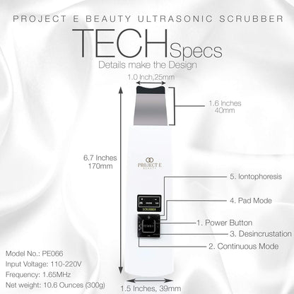 Wireless Ultrasonic Skin Care Scrubber by Project E Beauty | Skin Spatula | Gentle Exfoliation | Removes Blackheads | Deep Pore Cleansing | Dead Skin Remover | Smoother Complexion