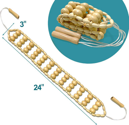 Deston Wood Back Massager Roller Rope, Manual Massage Strap for Back, Neck, Shoulders, Legs, Waist Pain Relief, Wooden Therapy Lymphatic Anti Cellulite Muscle Recovery Massage Tool