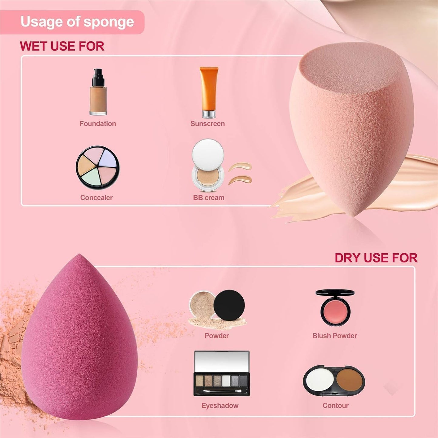 Fily DUAIU 4 Piece Set of Beauty Blender Foundation Sponge for Liquid Foundation Powder and Cream Make Up