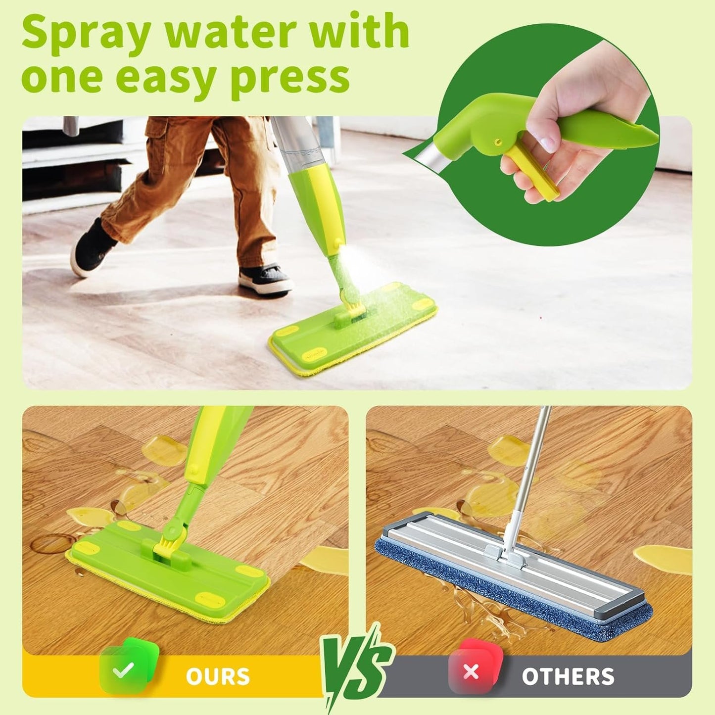 Yasterd Kids Spray Mop,Fun & Functional Toddler Cleaning Set,Real Working Mop for Floors,Pretend Play & Learning – Includes Spray Bottle, 2 Washable Microfiber Pads, Montessori Kids Cleaning Toy Set