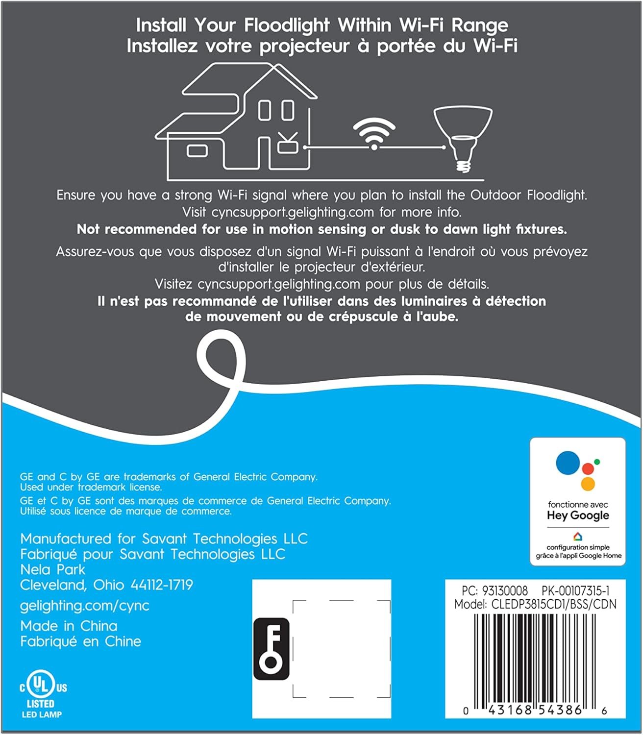 GE CYNC Outdoor Smart Bulb PAR38 Full Color 90W Replacement, Bluetooth/Wi-Fi Enabled, Works with Alexa, Google Assistant Without Hub
