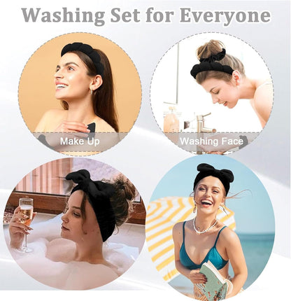 Cozy Manor Skincare Headband Spa Headband for Women Cute head band for washing face Soft Elastic Skin Care Headband and Wristband Set