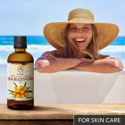 Sea Buckthorn Oil 3.4oz (100ml) - Pure & Natural Base Oil - Hippophae Rhamnoides - Carrier Oil for Hair - Nails - Face & Body - Wellness - Beauty