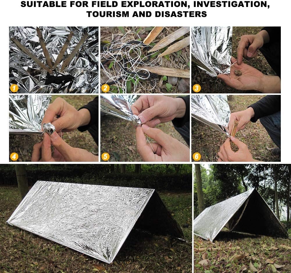 ariarly Emergency Survival Tent Shelter Emergency Tent Blanket Windproof Rainproof Sleeping Bag Outdoor Survival Reflective Water Proof Shelter for Camping, Hiking