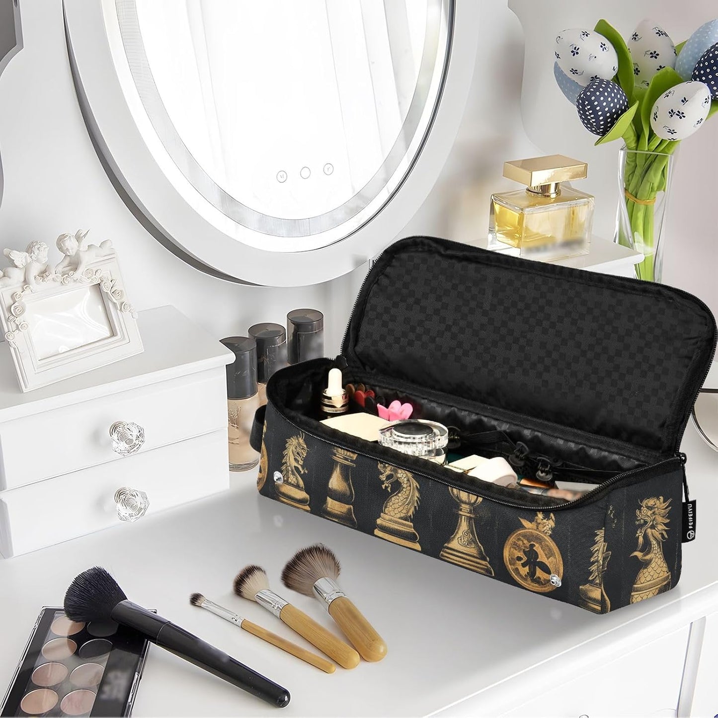 Travel Hair Tools Bag for Women with Iron Mat, Flat Curling Iron Carrying Case, Waterproof Organizer for Hot Tools and Care Accessories