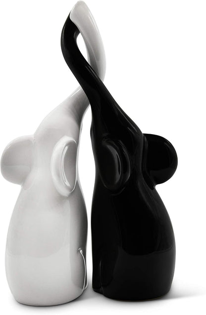 FeinKnick Harmonious Pair of Two Single Ceramic Elephants in Black and White - Modern Sculpture - Decorative Figurine Height 26 cm - Perfect Gift Idea