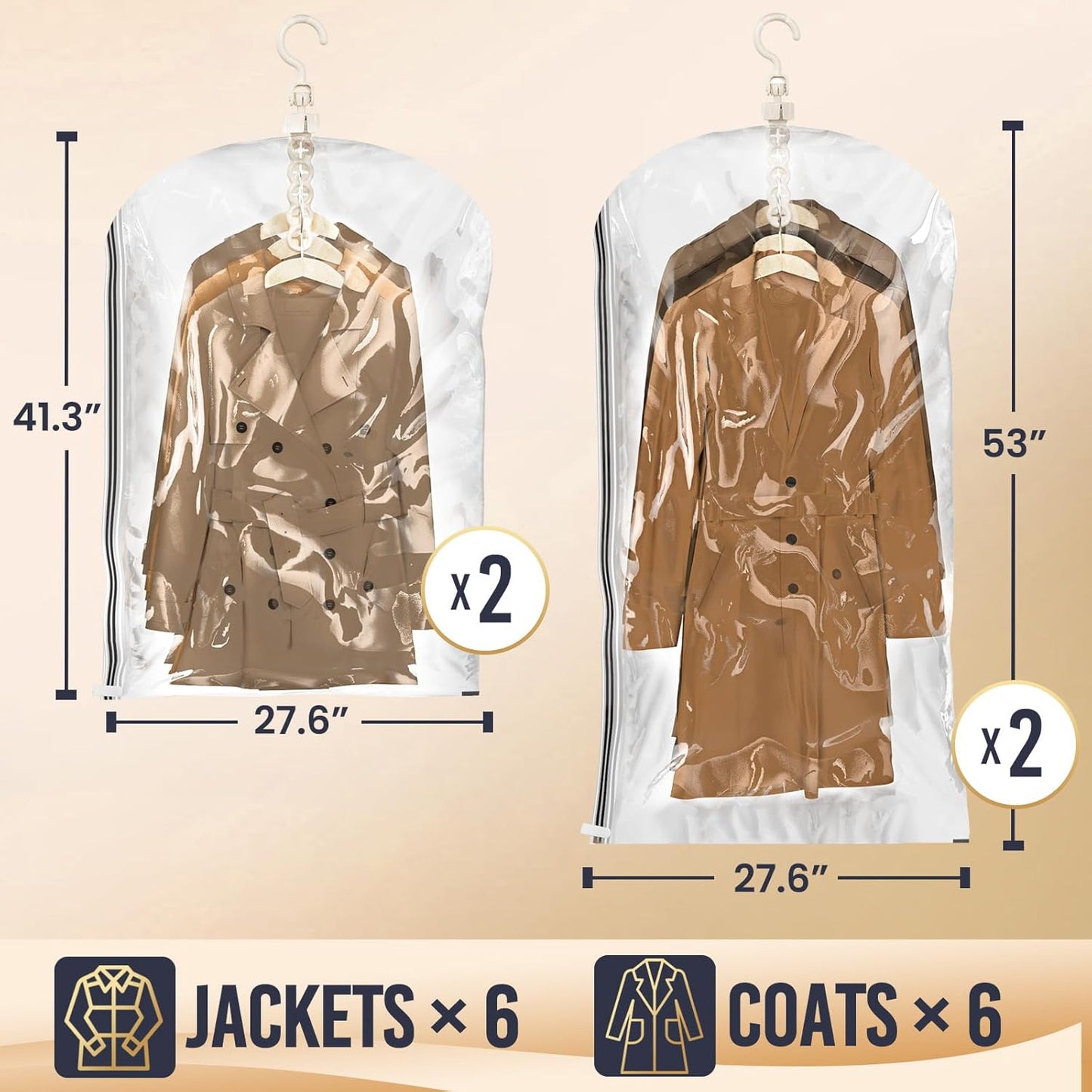 TAILI Vacuum Bags Clothes, Vacuum Bags Clothes Hanging, Vacuum Bags Clothes Coats, Jackets, Organize the Closet Vacuum Clothes 4 Pcs (2 x 135 x 70 cm) (2 x 105 x 70 cm)