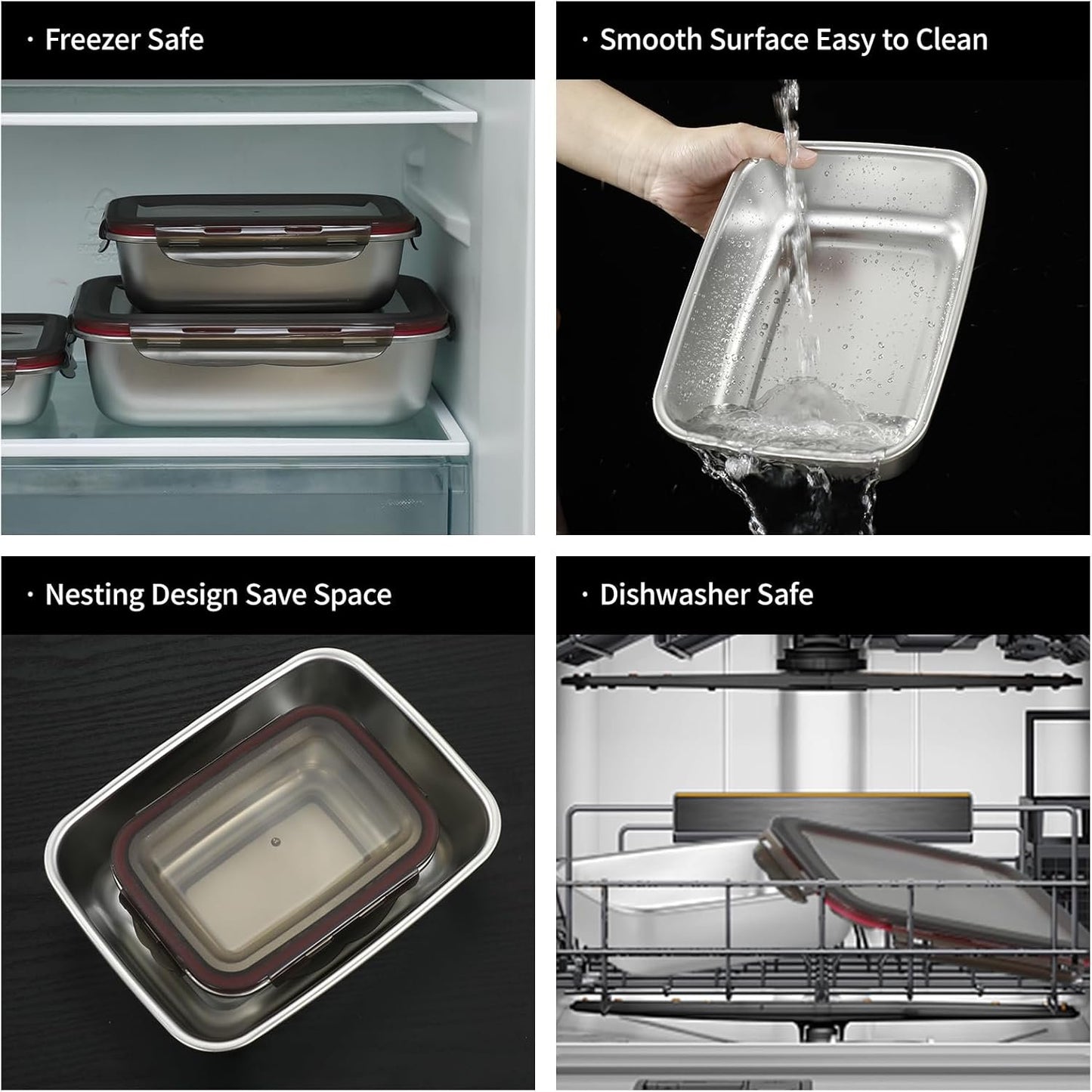 YLARMY 4PCS Stainless steel Food Storage Container with lids - Leakproof & Airtight for Kitchen,Meal Prep Lunch Box, Stackable Leftover Containers for Freezer Oven Safe - 220ml/600ml/1500ml/2900ml