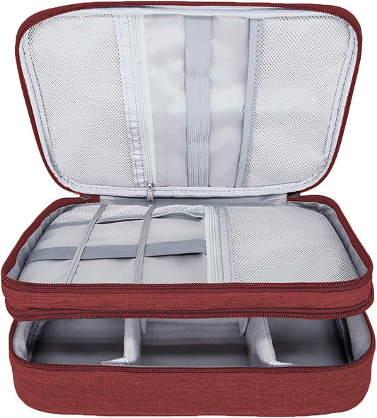 Ruyosn Waterproof Electric Cable Organizer Bag – Double Layer Travel Cable Holder – Organizes Electronic Accessories, Red