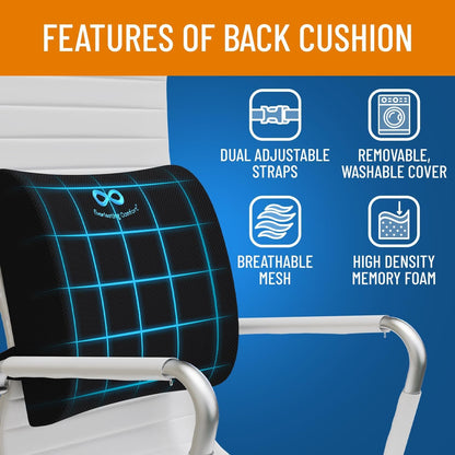 Everlasting Comfort Lumbar Support Pillow - Memory Foam Back Cushion for Office Chair, Car, Gaming, Recliner - Back Pain Relief
