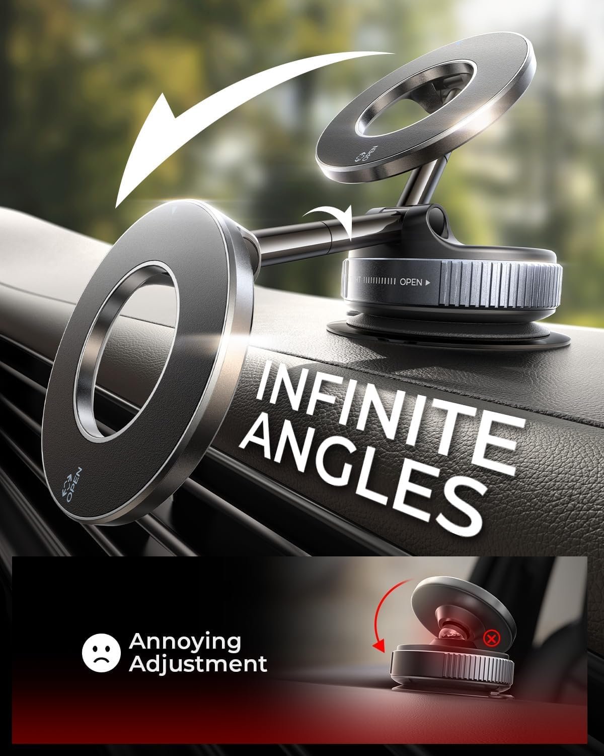 Vacuum Magnetic Phone Holder Stand, for Magsafe Suction Cup Phone Mount [89+LBS Strongest Suction & 2800gf Strongest Magnetic] Adjustable Swivel Lock, for Your Car/Gym/Mirror (Black)