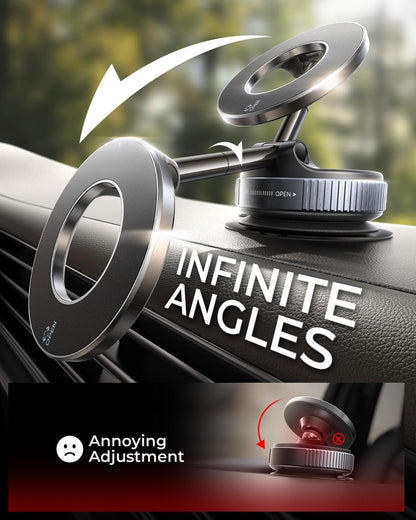Vacuum Magnetic Phone Holder Stand, for Magsafe Suction Cup Phone Mount [89+LBS Strongest Suction & 2800gf Strongest Magnetic] Adjustable Swivel Lock, for Your Car/Gym/Mirror (Black)