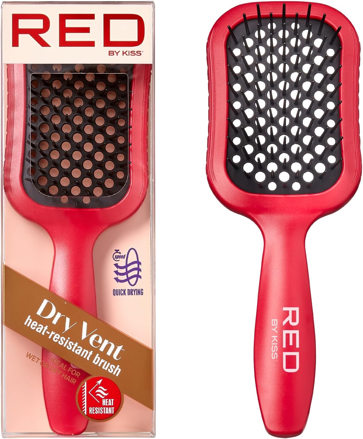 RED by Kiss Dry Vent Heat-Resistant Hair Brush, Detangling Fast Blow Drying for Wet Dry Curly Thick Straight Hair, Vented Detangler for Women Men Children Kids
