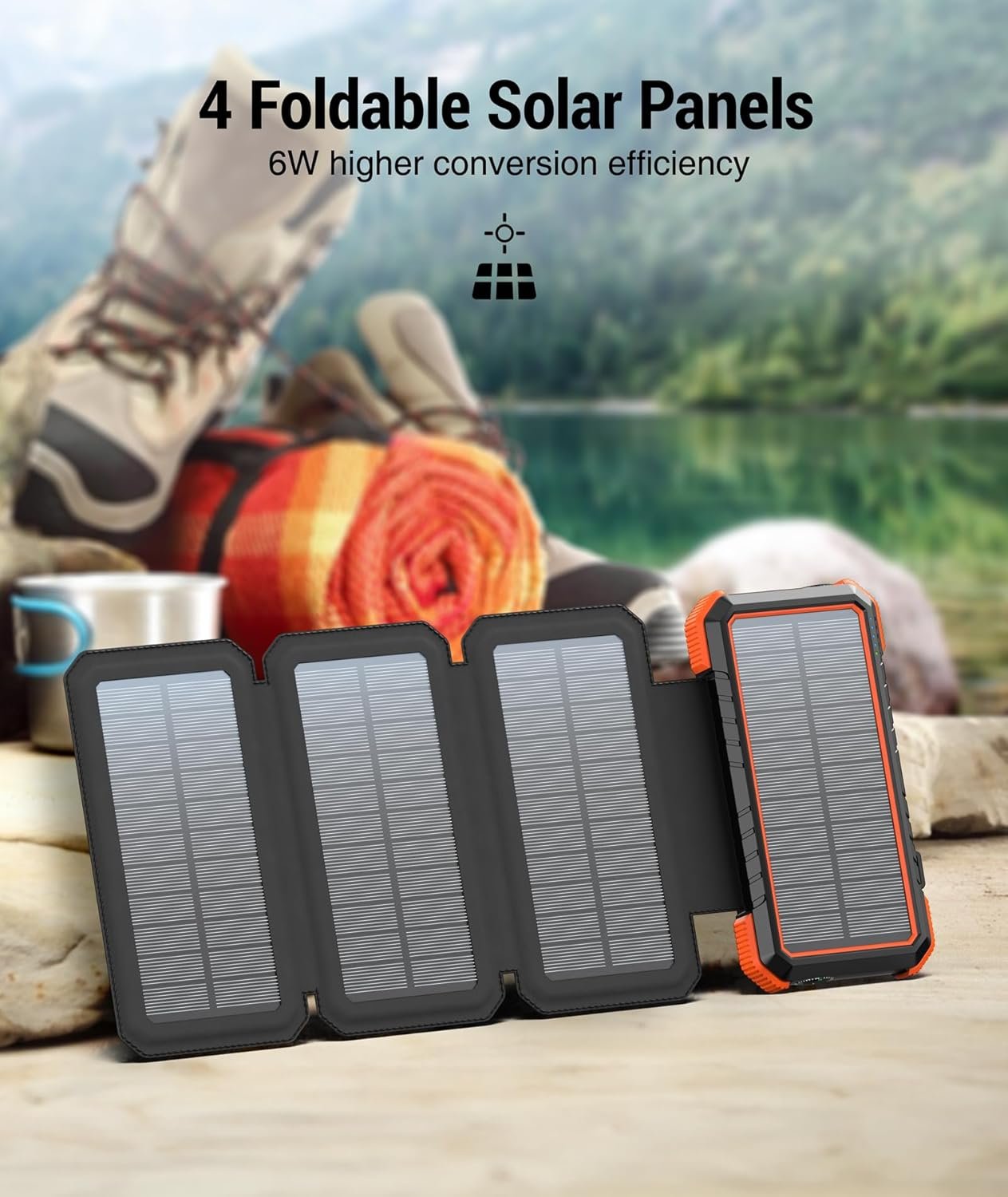 BLAVOR Solar Charger Five Panels Detachable, Qi Wireless Charger 20000mAh Portable Power Bank with Dual Output Type C Input Flashlight and Compass Kit