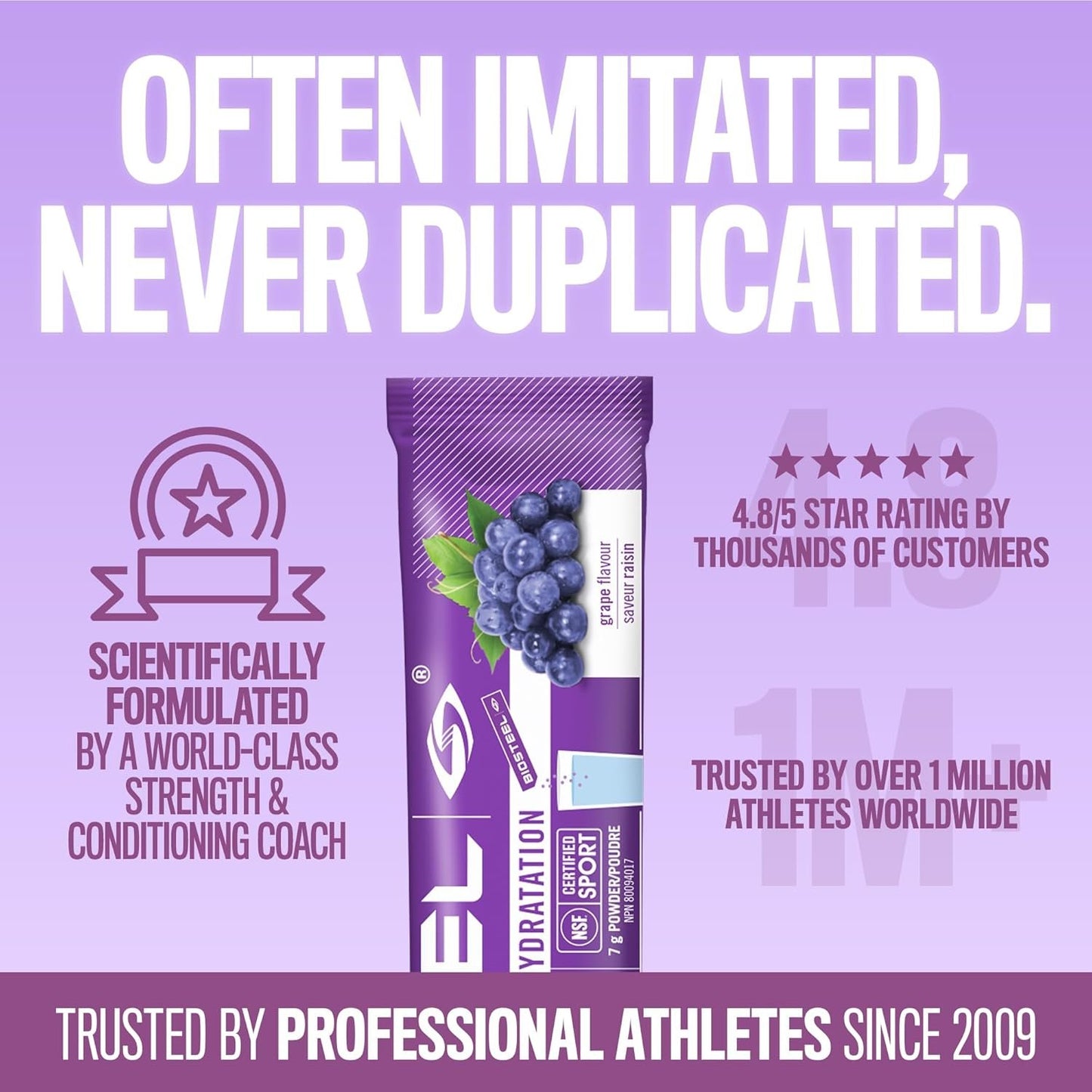 BioSteel Hydration Mix, Proudly Canadian - Great Tasting Hydration with Zero Sugar, and No Artificial Flavours or Preservatives, Grape Flavour, 12 Single Serving Packets