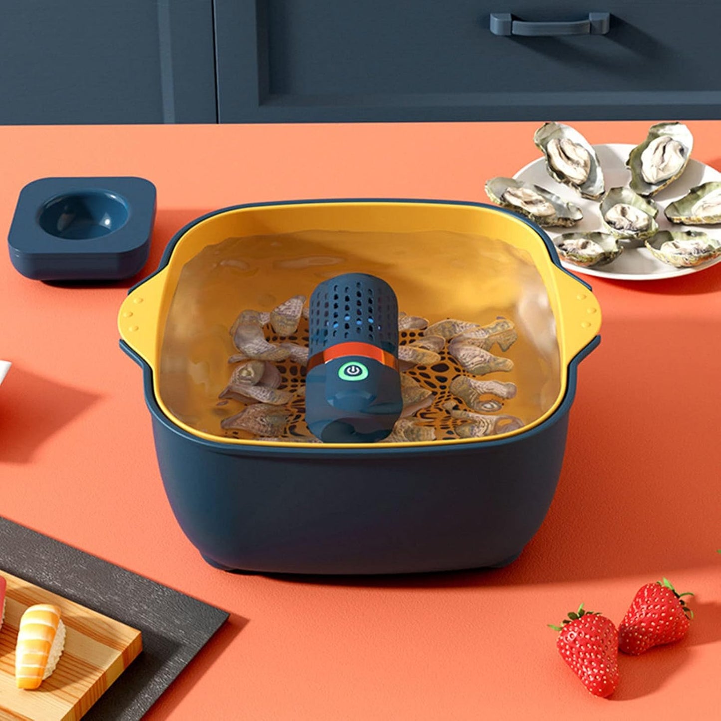 Bewinner Fruit & Vegetable Cleaner - Portable Fruit & Veggies Cleaner Device with Large Reaction Area, USB Wireless Food Purifier, Blue, Plastic Bristles