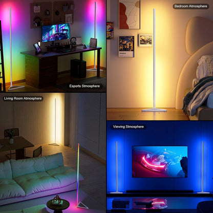MIHEAL 2PCS Corner Floor Lamp, Synced Lights LED Control Floor Lamp RGB Light 56" Smart LED Corner Lamp App and Remote for Living Room Gaming Bedroom and Etc.