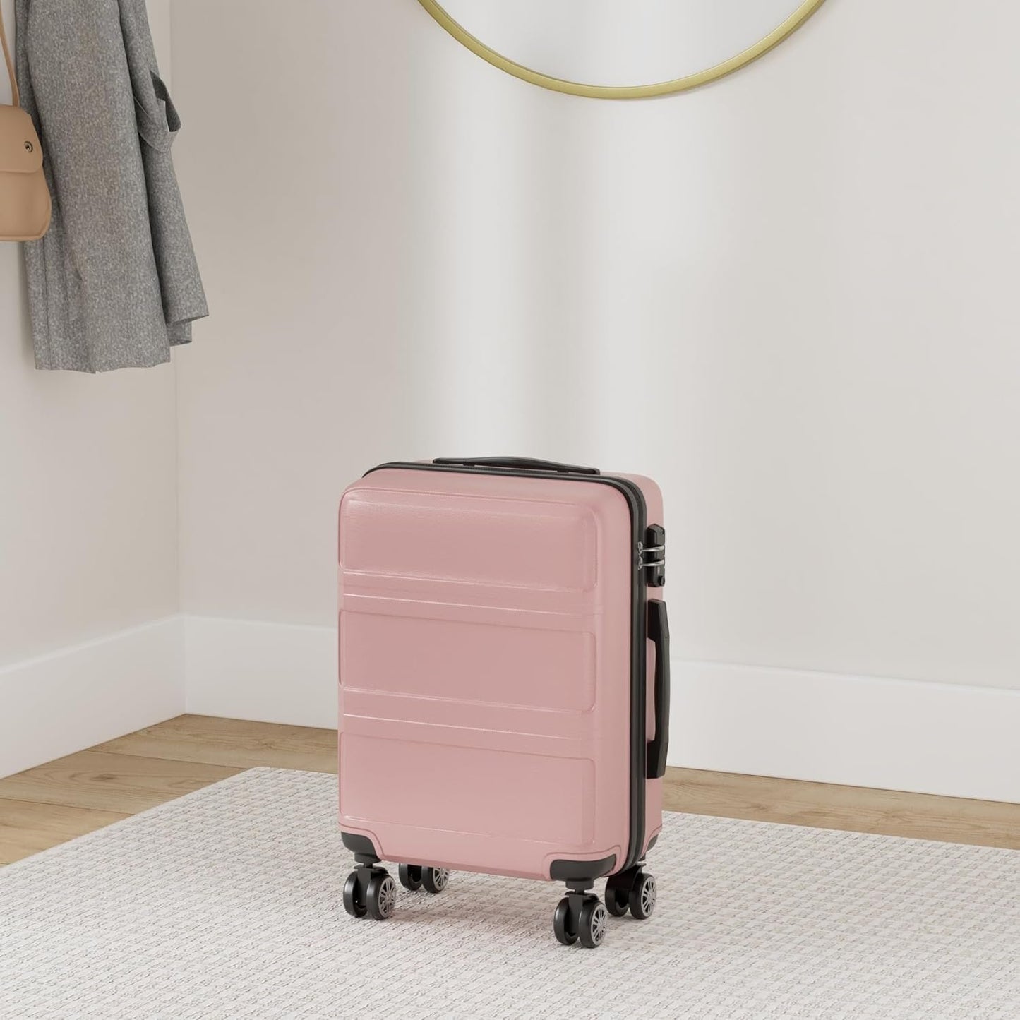 KONO 55 cm Heavy Duty Hard Suitcase 20'' Hand Luggage 4 Wheels with TSA Lock, Nude