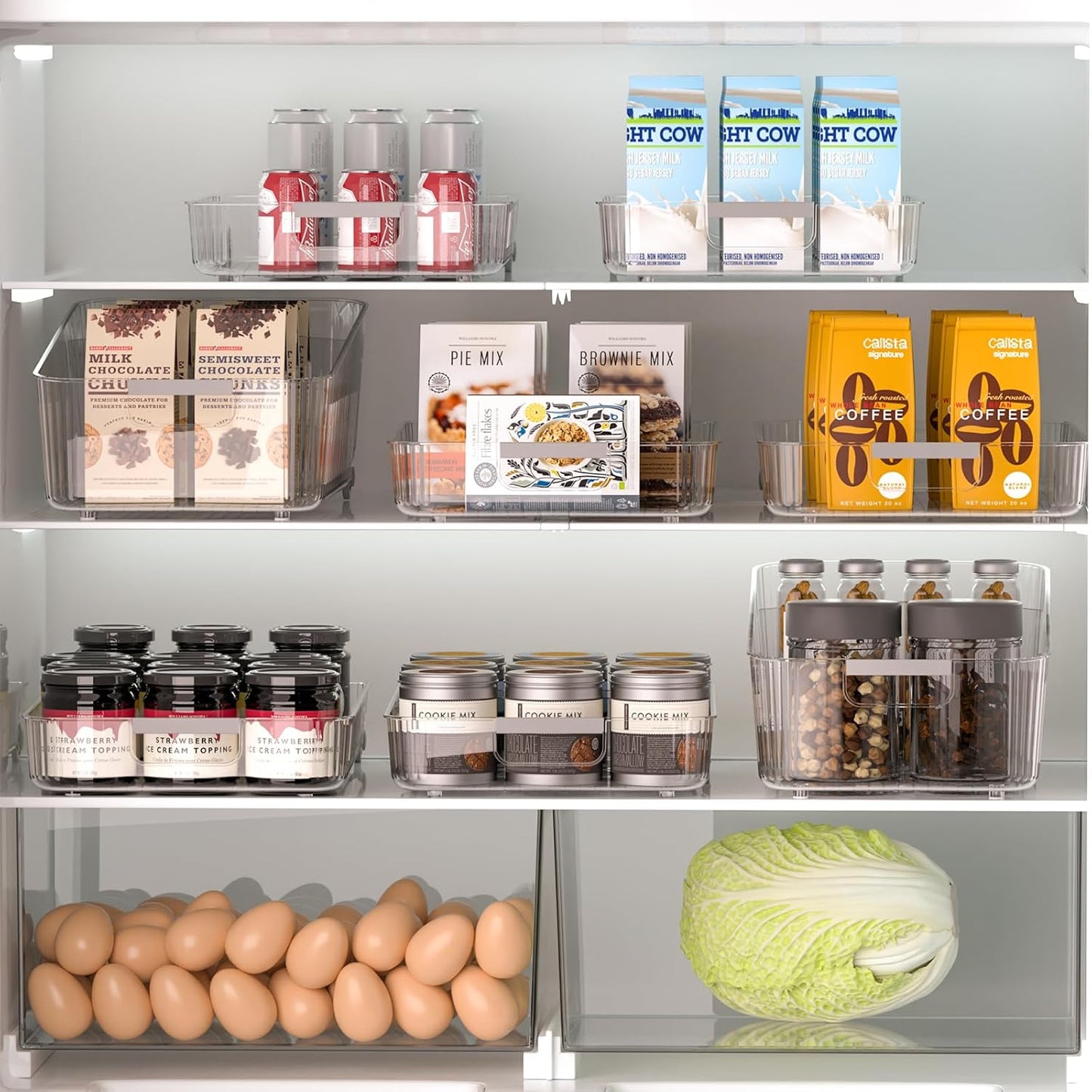 Refrigerator Organizers and Storage 2 Pack Roll Out Storage Bins Fridge Organizer with Wheels BPA-Free Clear Plastic Storage Bins Pantry Organizers and Storage