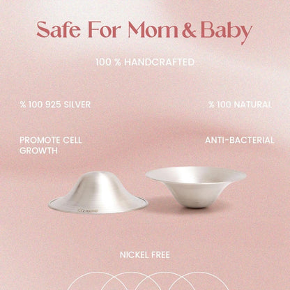 BABYHIG The Orginal Silver Nursing Cups â€“ Silver Nipple Shields for Breastfeeding - Nipple Guards Protector for Breastfeeding - Nipple Shields for Nursing Newborn â€“ Nickel Free â€“ 925 Silver
