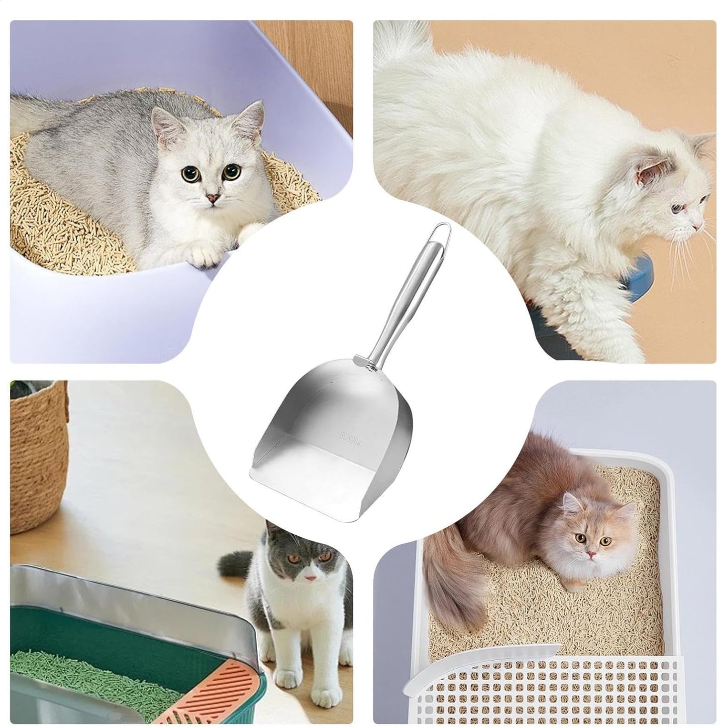 Wrohto Cat Litter Scoop, Stainless Steel Cat Scooper for Litter Box, Sturdy Hollow Sand Sifter, Ergonomic Non-Slip Handle, Easy Waste Removal, Essential Pet Cleaning Tool for Kittens And Cats
