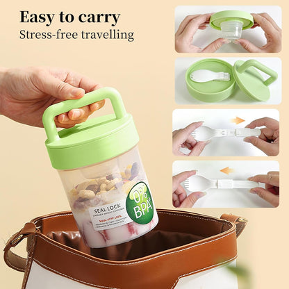 On-the-go Yogurt Parfait Container with Lids and Spoon,Stackable Sealable Overnight Oats Containers,Reusable Food Container Prep Cereal Yogurt Salad Fruit Snacks Crunch Granola Spill Proof