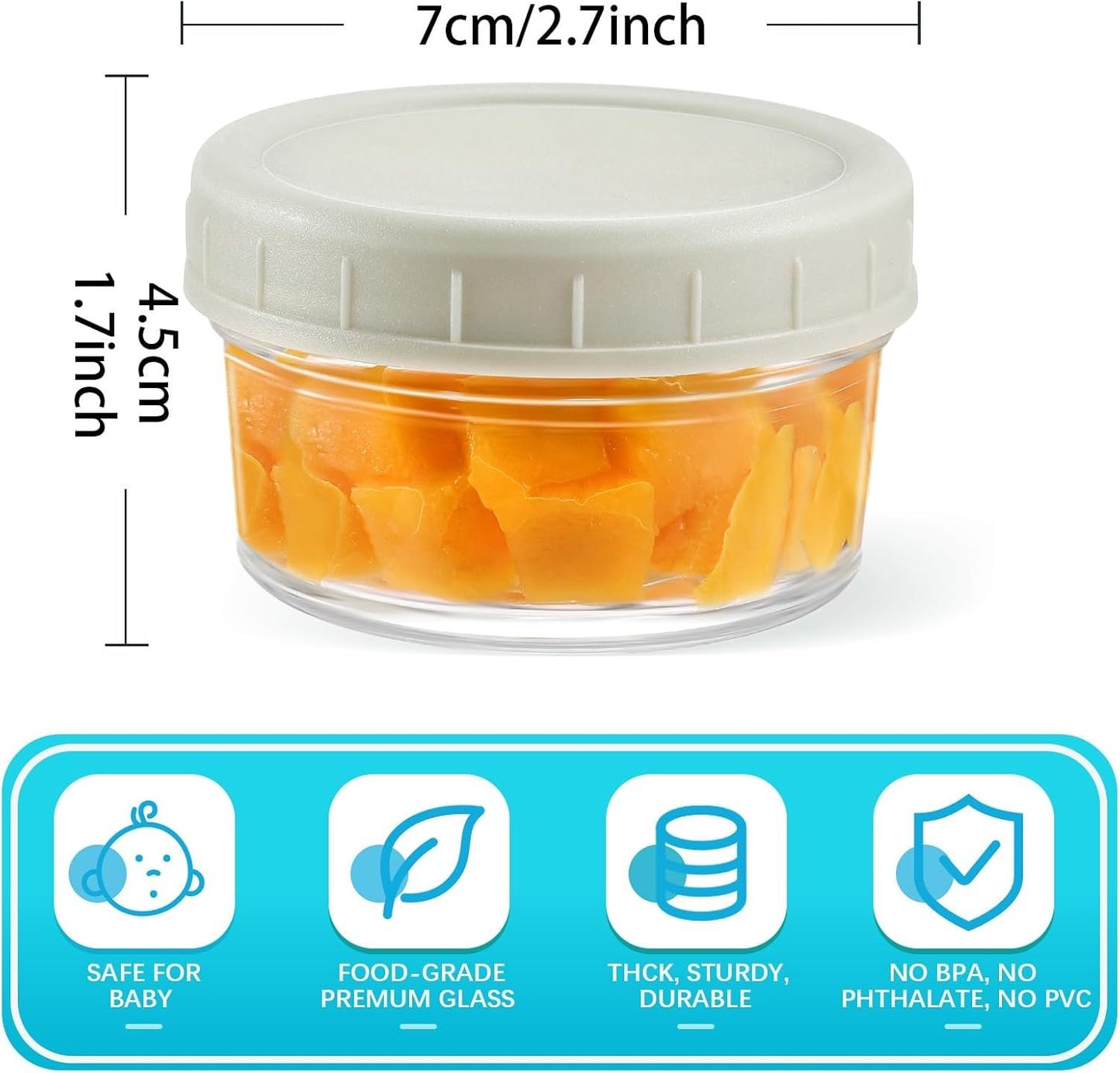 MeCids 8 Pack Glass Jar Food Storage Container set, 2.7oz Salad Dressing Container with Lids, Food Storage Containers, Leak-Proof Reusable for Lunch Box, Microwave & Dishwasher Safe, BPA Free