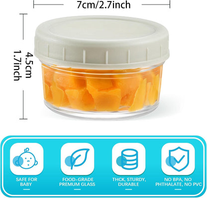 MeCids 8 Pack Glass Jar Food Storage Container set, 2.7oz Salad Dressing Container with Lids, Food Storage Containers, Leak-Proof Reusable for Lunch Box, Microwave & Dishwasher Safe, BPA Free