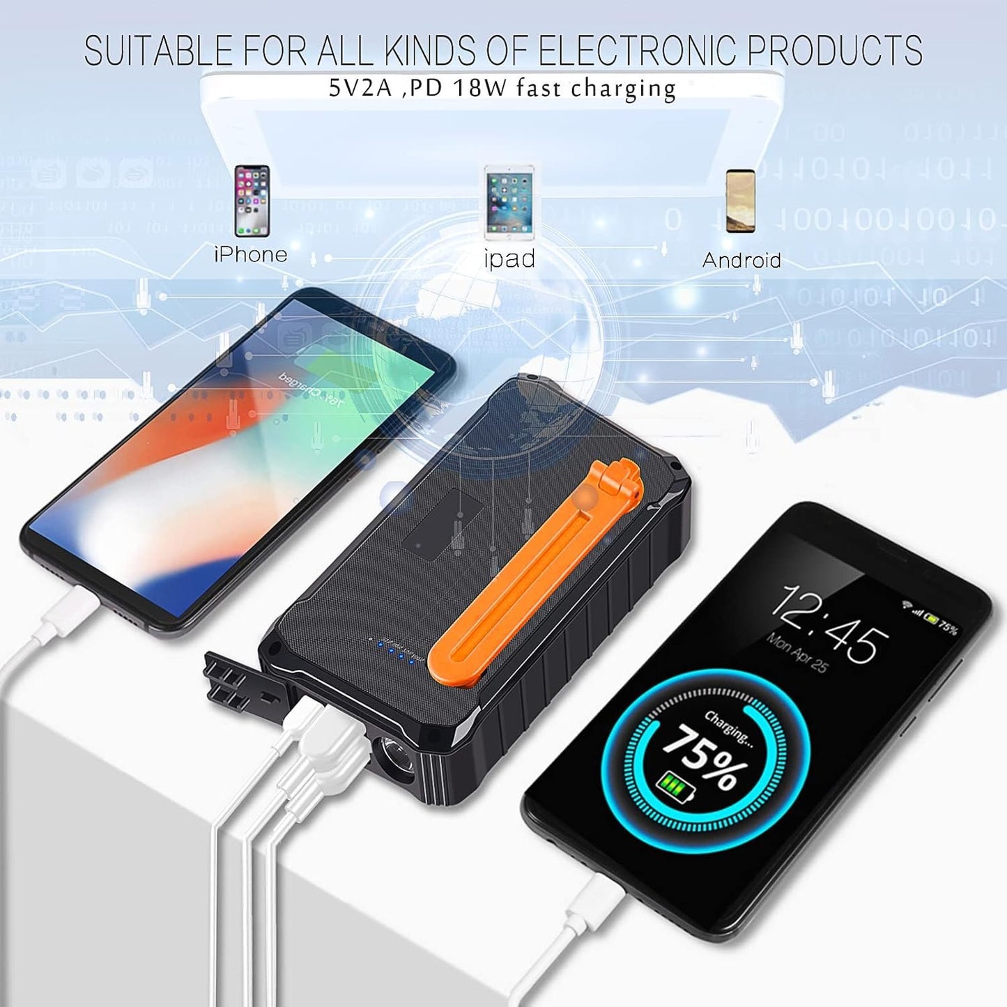 Solar Charger Power Bank Camping Gear Solar Chargers for Cell Phone and Electronic Devices Portable Outdoor Activities (14.5x8x3.5CM(5.7x3.14x1.37IN), Orange)