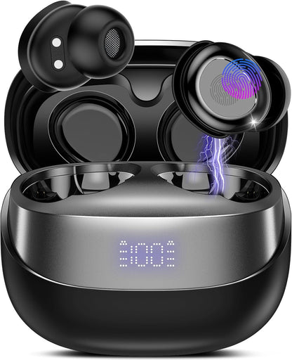 Sleep Earbuds Bluetooth 5.4 Sleep Headphones in Ear, Mini Wireless Earbuds for Side Sleeper, 47H Playtime Noise Cancelling Earphones with LED Display, HD Clear Calls, IPX7 Waterproof Ear Buds, Black