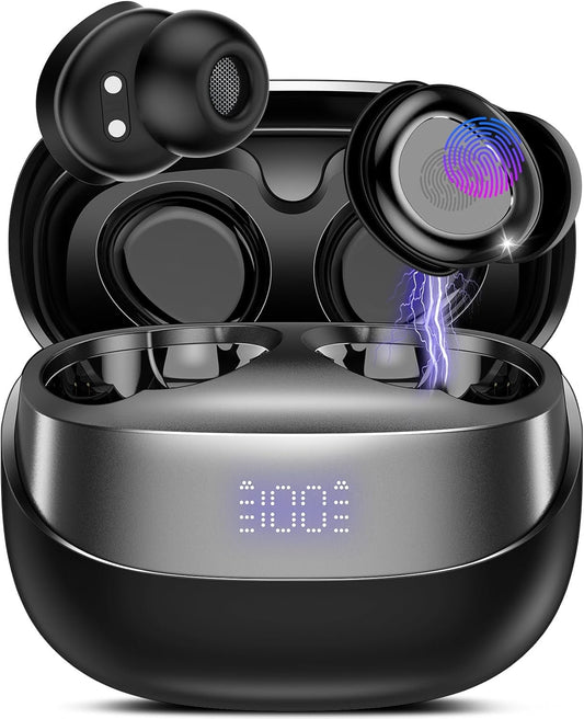 Sleep Earbuds Bluetooth 5.4 Sleep Headphones in Ear, Mini Wireless Earbuds for Side Sleeper, 47H Playtime Noise Cancelling Earphones with LED Display, HD Clear Calls, IPX7 Waterproof Ear Buds, Black