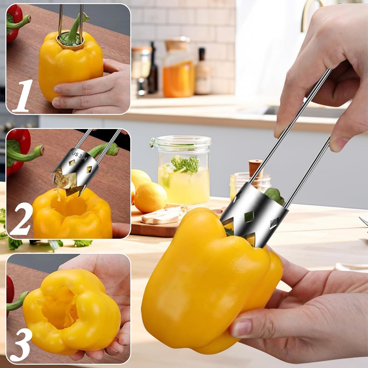 2024 Upgraded Stainless Steel Fruit and Bell Pepper Corer - Red Pepper Seed Remover Tool for Vegetables and Kitchen Gadget, 1 Pack