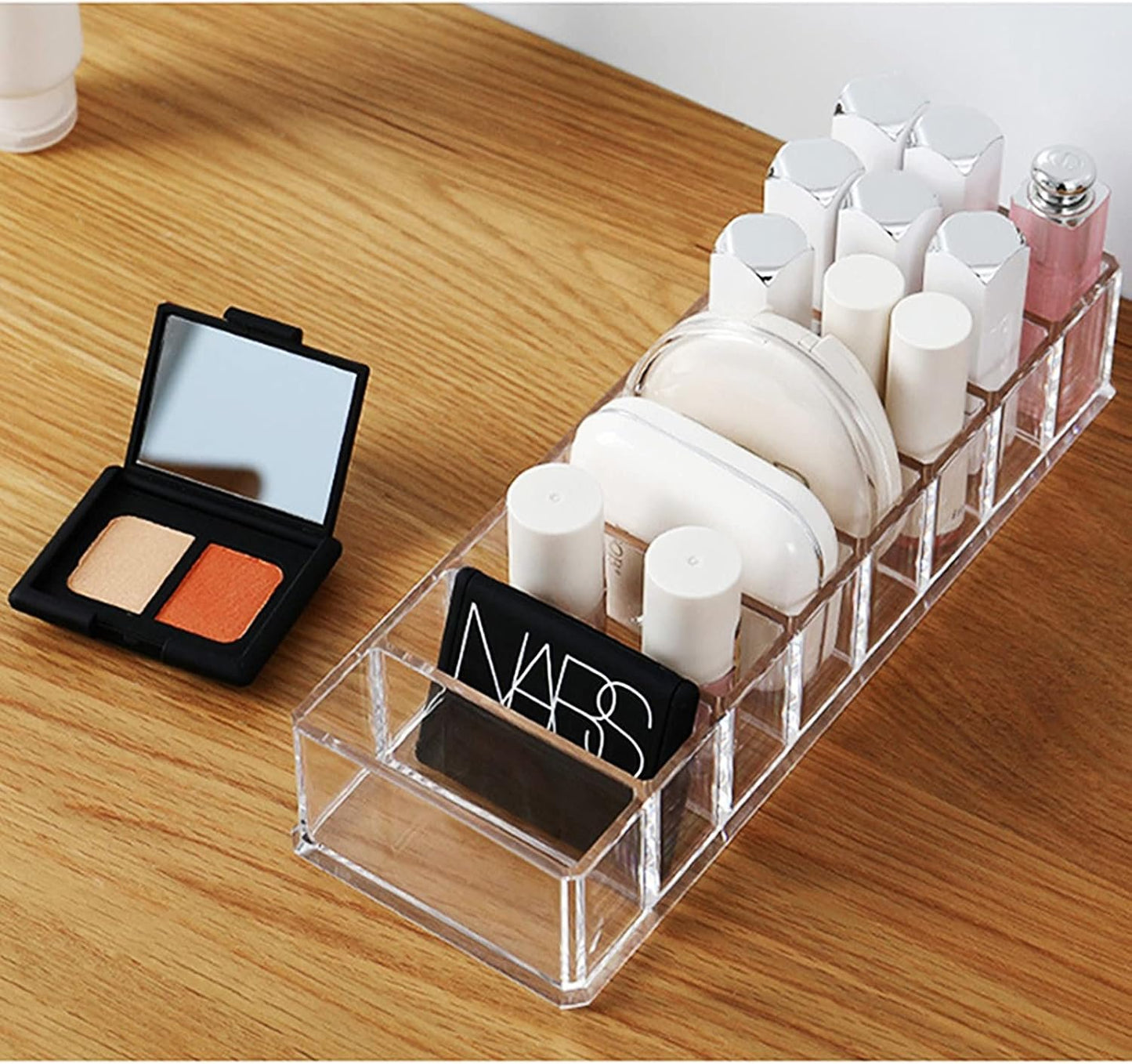 SINGOMON 2PCS Small Acrylic 6-Compartment Jewelry Accessories Storage Organizer Trays Clear Makeup Organizer Holders for Eyeshadow Blushes Lipsticks Liner Nail Polishes Brush Bathroom