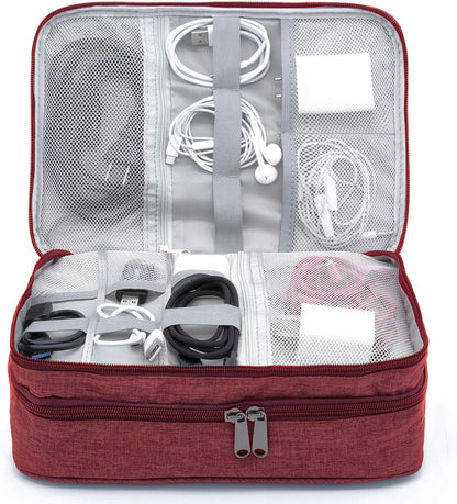 Ruyosn Waterproof Electric Cable Organizer Bag – Double Layer Travel Cable Holder – Organizes Electronic Accessories, Red