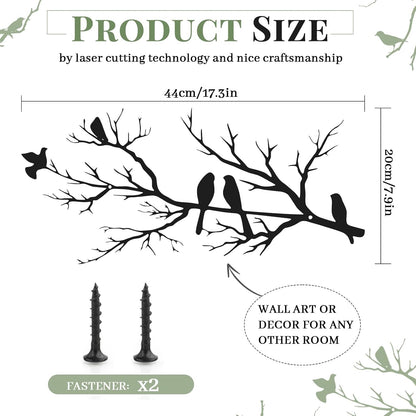 Metal Birds Wall Art Decor, Vivid Birds on Branch Wall Decor, Large Bird Silhouette Room Ornament, Leaves with Birds Hanging Wall Sculpture, Rustic Bird Wall Art for Home, Garden,Balcony, Grille