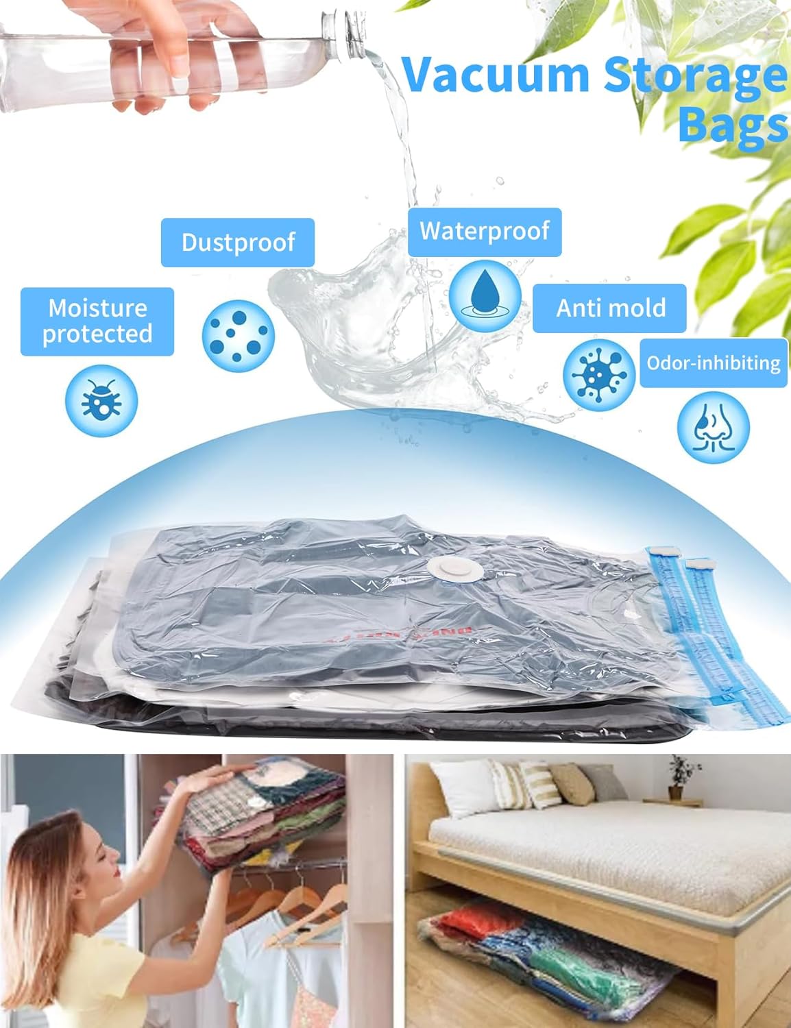 9 Packs Vacuum Compression Storage Bags with Travel Hand Pump, Space Saver Sealer Bags for Clothes, Bedding, Pillows, Scarfs, Blankets Storage, Multifunctional Vacuum Sealer Airtight Organization Bags