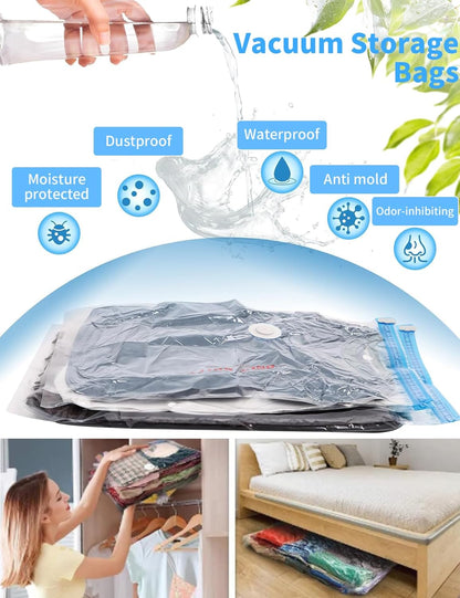 9 Packs Vacuum Compression Storage Bags with Travel Hand Pump, Space Saver Sealer Bags for Clothes, Bedding, Pillows, Scarfs, Blankets Storage, Multifunctional Vacuum Sealer Airtight Organization Bags