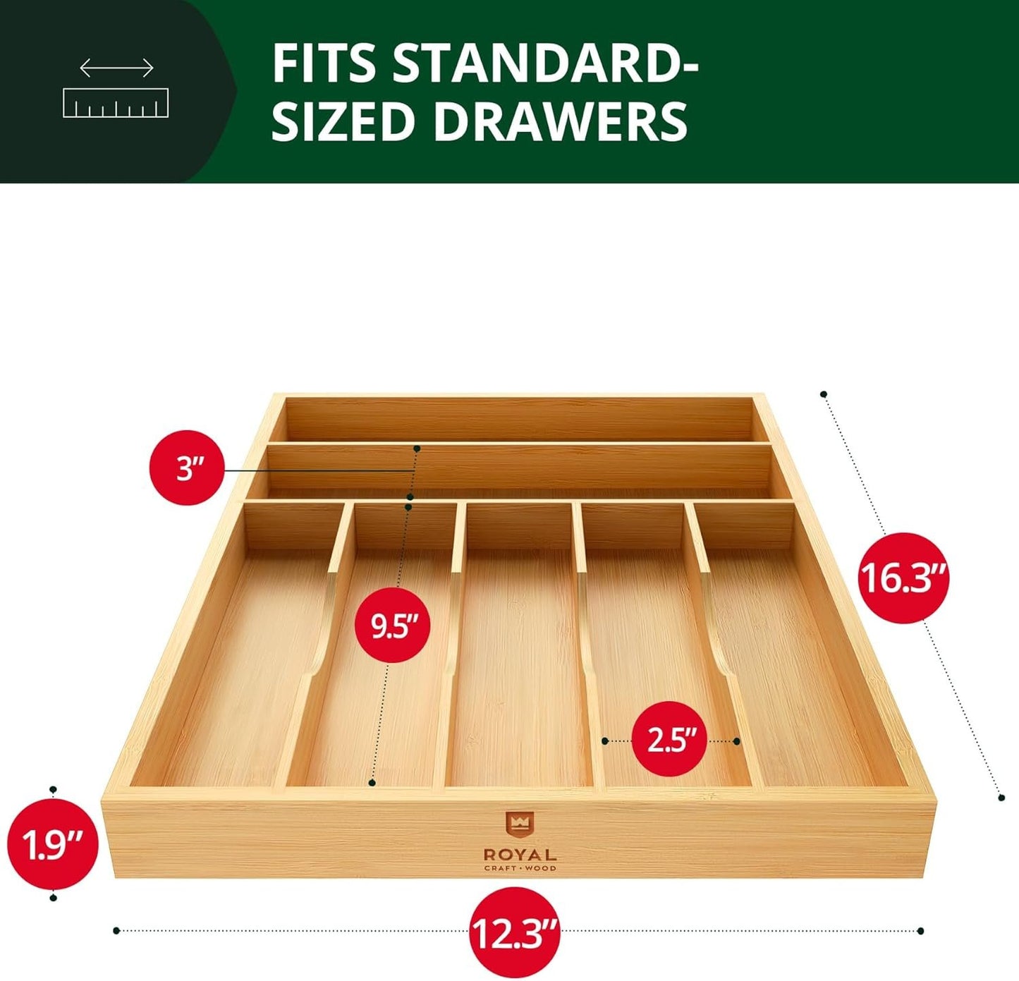 Bamboo Kitchen Drawer Organizer - Expandable Silverware Organizer/Utensil Holder and Cutlery Tray with Grooved Drawer Dividers for Flatware and Kitchen Utensils (Natural, 7 Slots)