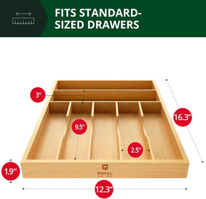 Bamboo Kitchen Drawer Organizer - Expandable Silverware Organizer/Utensil Holder and Cutlery Tray with Grooved Drawer Dividers for Flatware and Kitchen Utensils (Natural, 7 Slots)