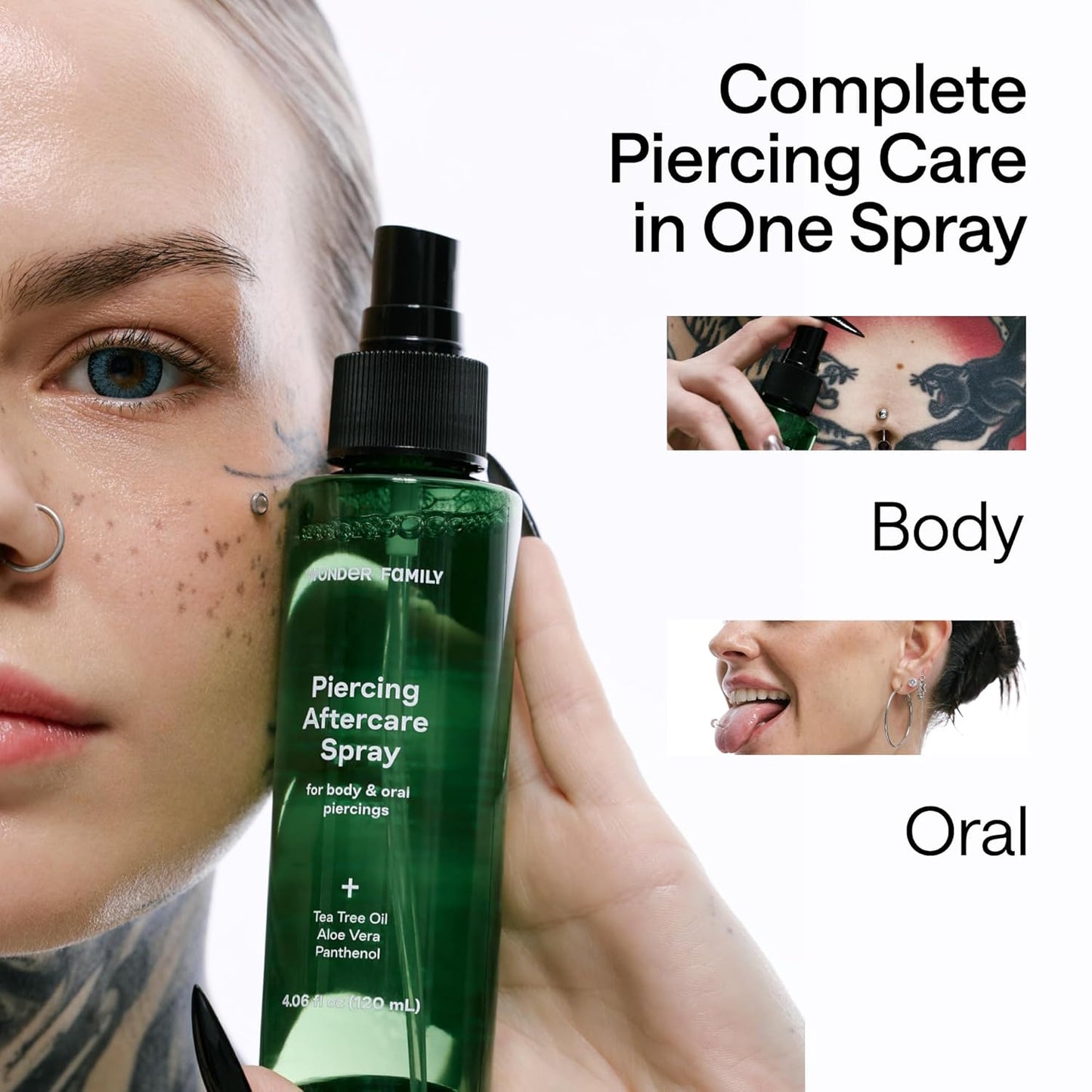 Piercing Aftercare Spray - Sterile Saline Solution for Piercings with Panthenol & Tea Tree Oil for Piercing Bumps - Lip, Body, Nose Rings, & Ear Piercing Cleaner - Keloid bump removal for piercings