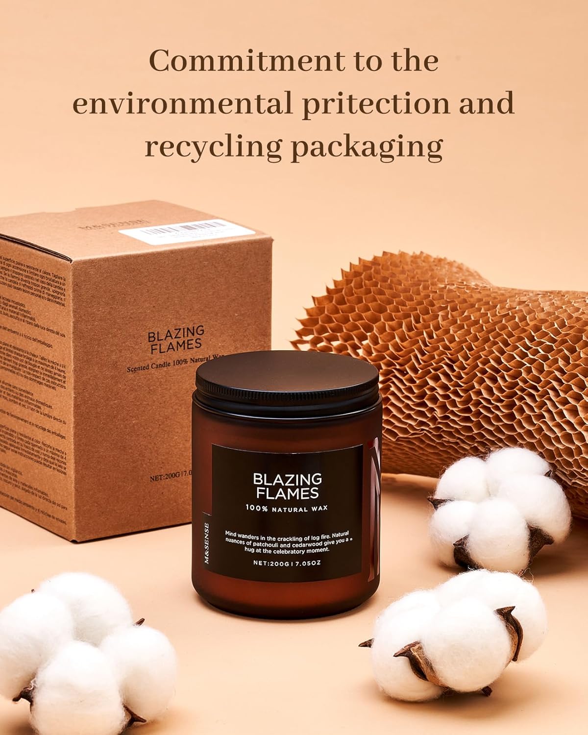 M&SENSE Blazing Flames Candle, 40 Hours Long Lasting Candle for Home Decor, 6.0oz Cade & Patchoulli Scented Candle, 2 Cotton Wick Natural Soy Wax for Celebration Holiday
