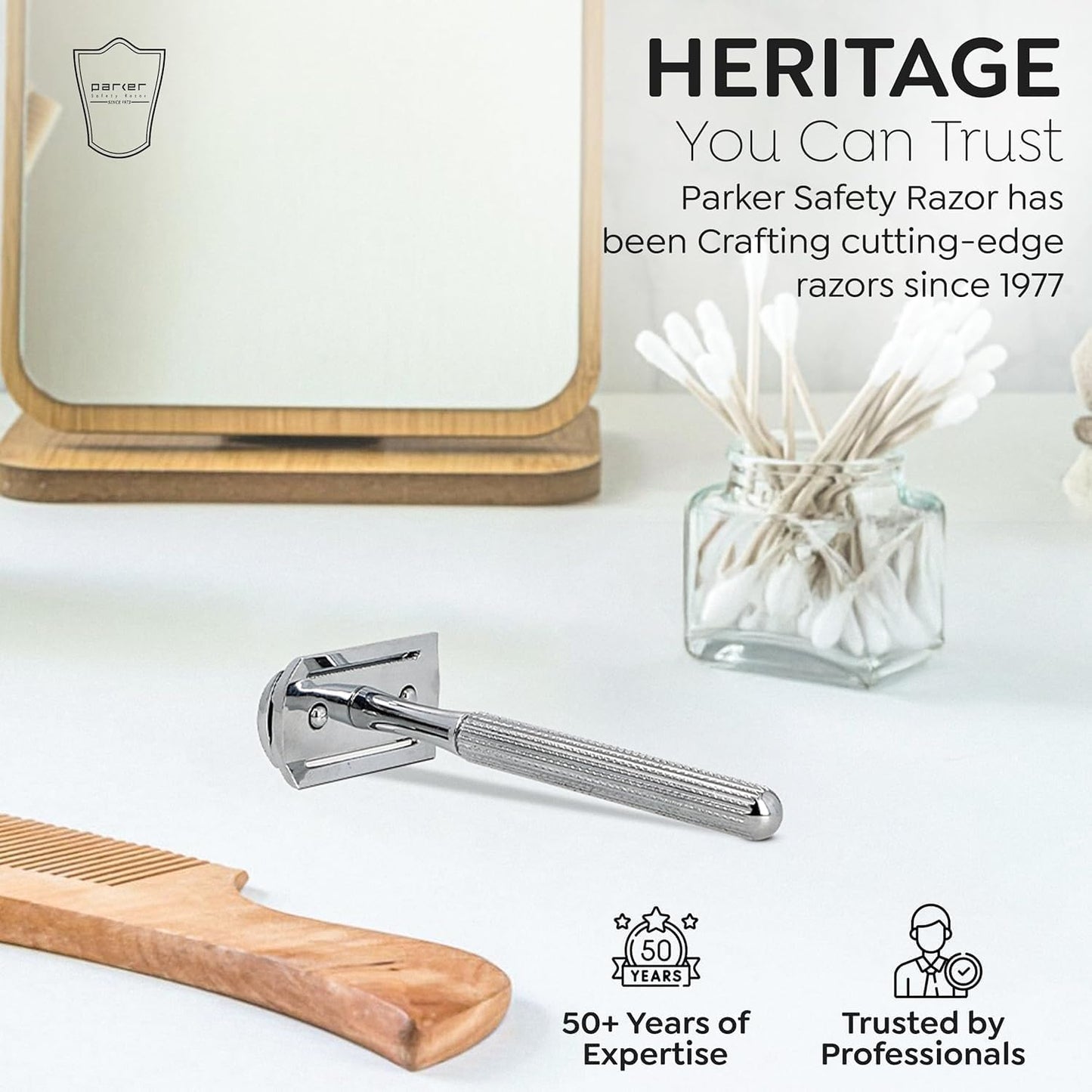 Parker 78R Double Edge Safety Razor with 5 Safety Razor Blades, Women & Men’s Safety Shaving Razor, Reusable Razor, Plastic Free – CHROME