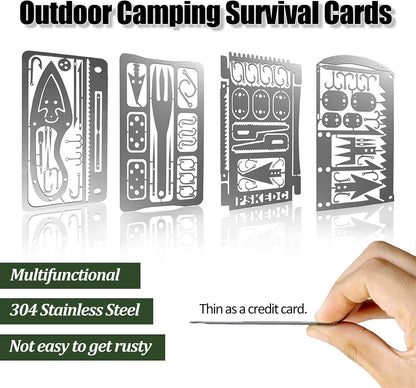 Survival Card Multitool Camping Kit with Fishing Line Gear, Multipurpose Credit Card Wallet Portable Survival Tool with Felt Bag for Outdoor Fishing Hiking Hunting, 7PCS
