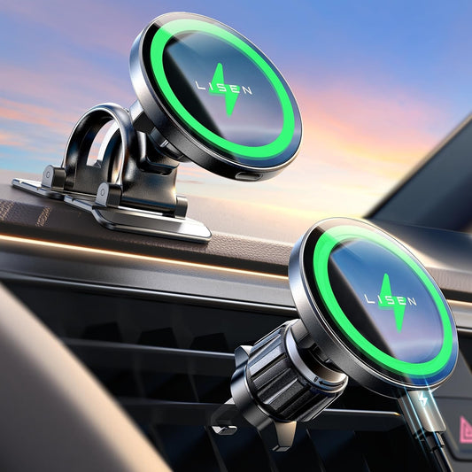LISEN Wireless Charger for iPhone [15W & Powerful Magnets] for Magsafe Car Accessories Wireless Fast Charging for Magsafe Car Mount Charger Phone Holder Mount Fits iPhone 16 15 14 13 Pro Max Plus