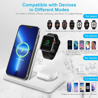 Wireless Charger 3 in 1 Wireless Charging Station Compatible with Apple Watch/iPhone/Airpods,iPhone 16 15 14 13 12 11(Pro,Pro Max)/XS/XR/X/16 (Plus)/Galaxy S Note,iWatch 10/Ultra 2/9/8/7/6/SE/5/4/3/2