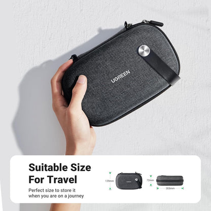 UGREEN Travel Case Gadget Bag, Portable Electronics Accessories Organiser, Cable Tidy Storage Box Pouch, with Double Layer, Zipper, Snap Hook, Carrying Strap, Small, Black