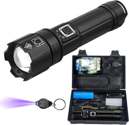 LED Torch Rechargeable Flashlight, 20000 Lumen XHP70.2 Super Bright Torch, Handheld Torch Flashlight, High Powered Torches, Waterproof Powerful Tactical Flash Light for Emergency Camping Hiking Gift